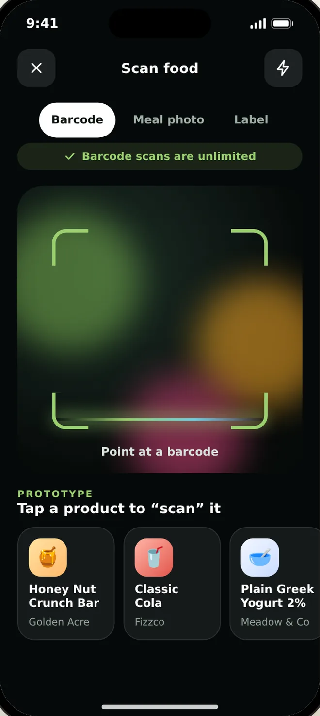 Prano app screen: point and scan